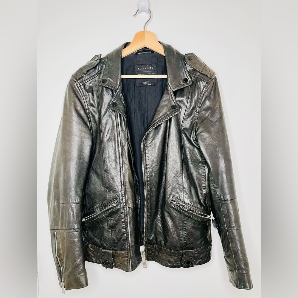 All Saints Black Leather Military Jacket